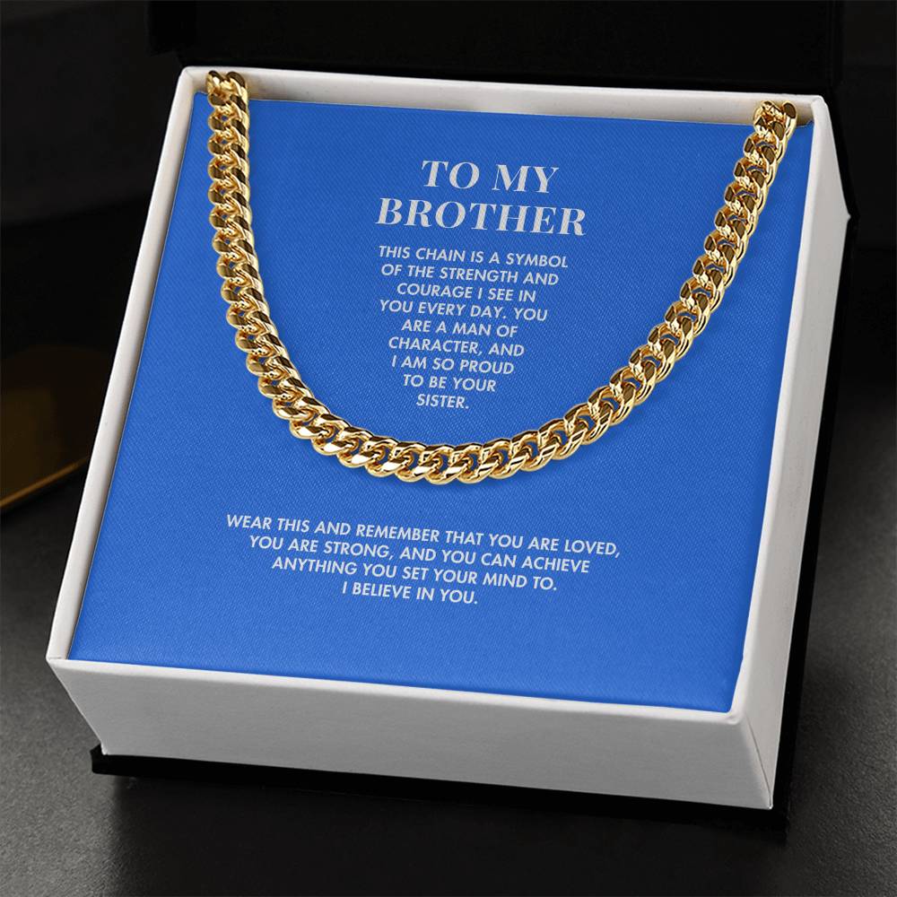 To My Brother Cuban Link Chain Necklace from Sister | Polished Stainless Steel | Meaningful Birthday Gift for Him