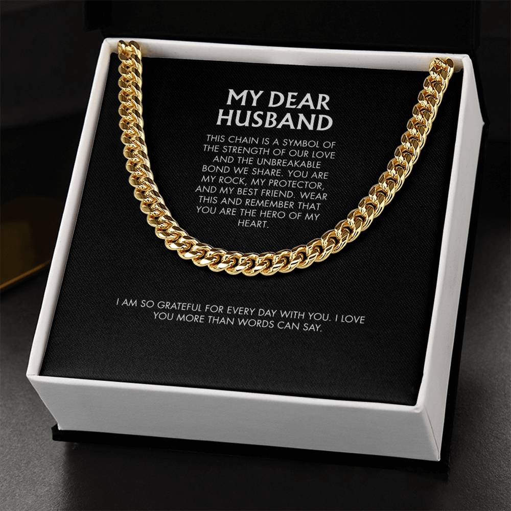 To My Husband Stylish Cuban Link Chain Necklace | Polished Stainless Steel | Modern Anniversary Gift from Wife