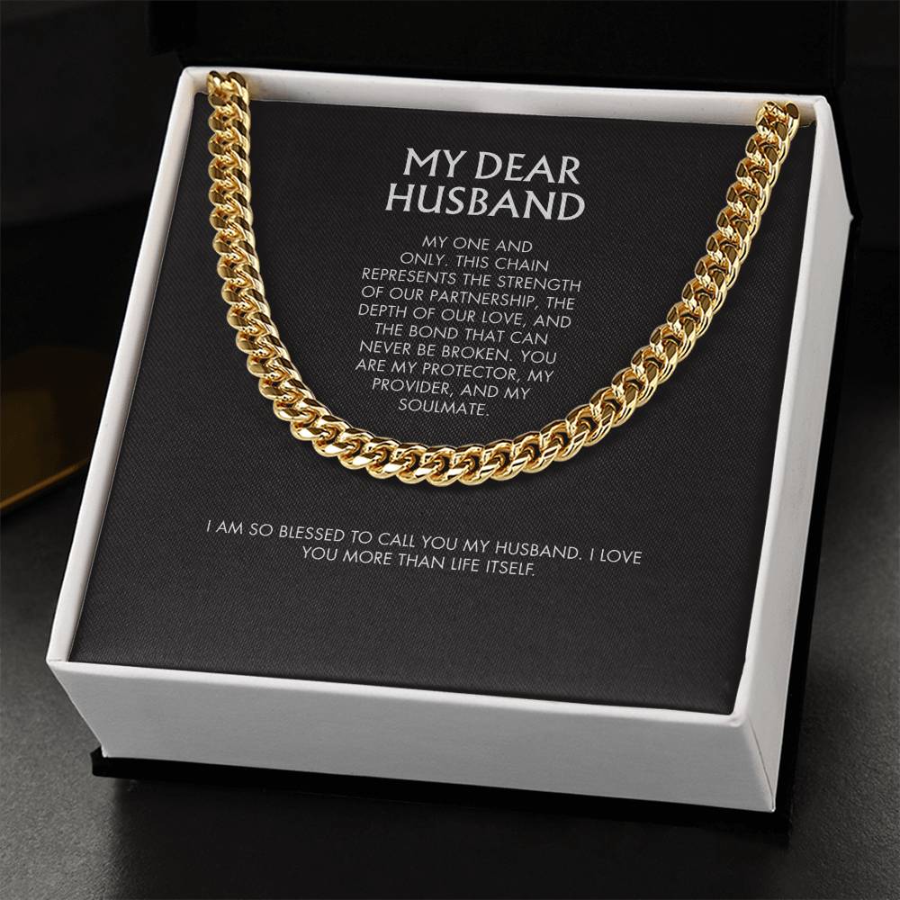 Wife to Husband 14K Gold Finish Cuban Link Necklace | 5mm Adjustable Chain | Bold Birthday Jewelry Gift for Him