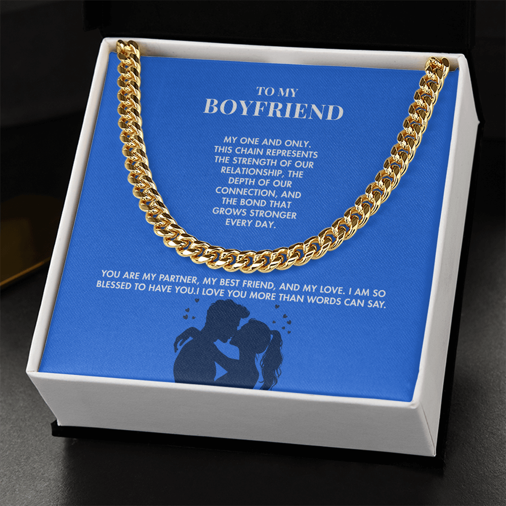 Girlfriend to Boyfriend 14K Gold Finish Cuban Link Chain | 5mm Adjustable Men's Necklace | Meaningful Valentine's Day Gift