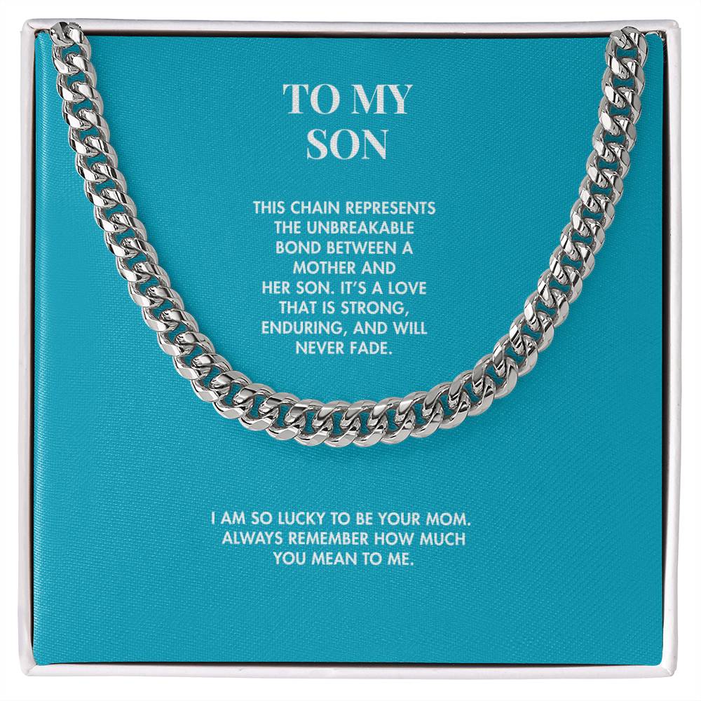 Mother to Son Classic 14K Yellow Gold Finish Cuban Link Chain | 5mm Adjustable Necklace | Heartfelt Holiday Gift for Him