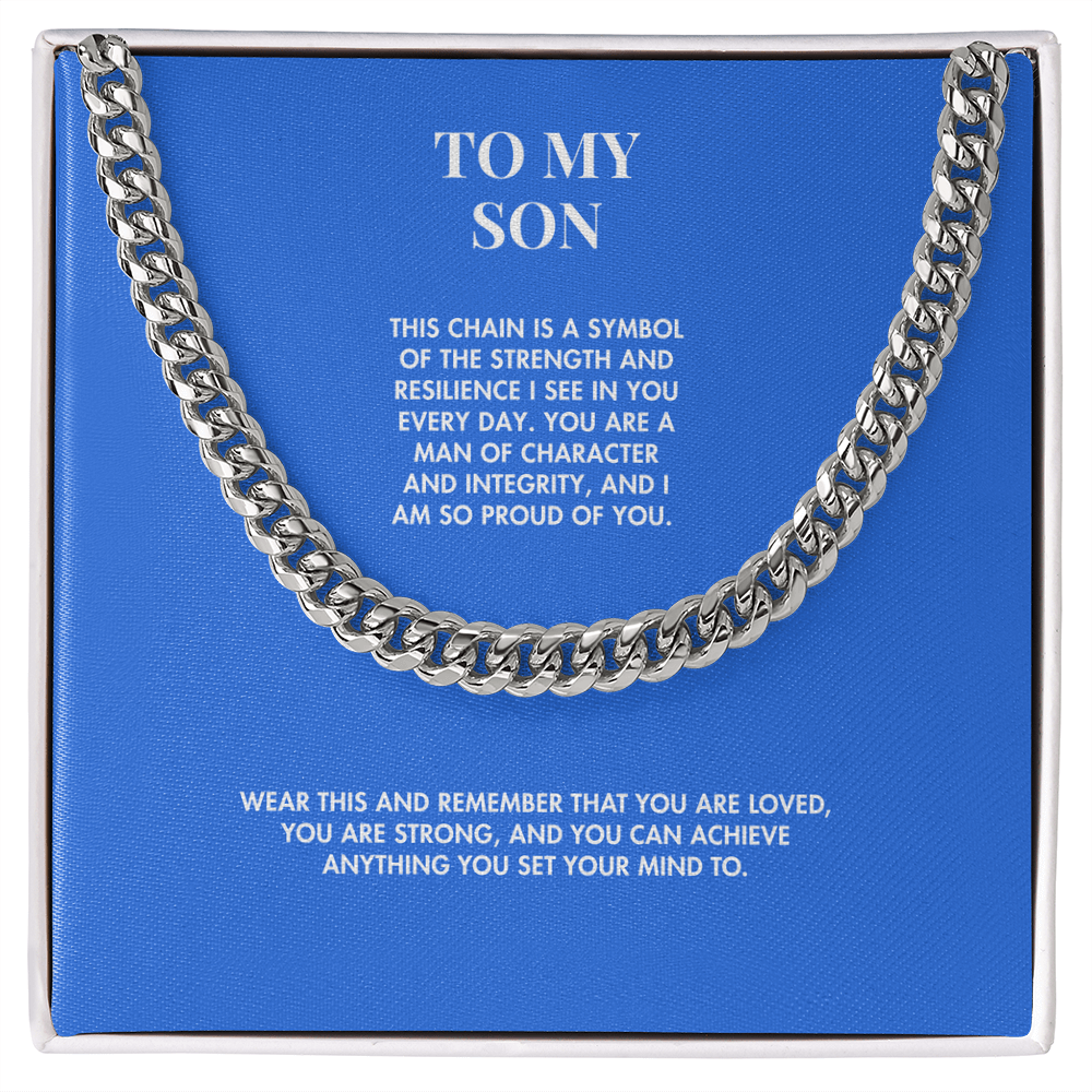 To My Son Cuban Link Chain Necklace from Mom | Polished Stainless Steel | Meaningful Birthday & Graduation Gift