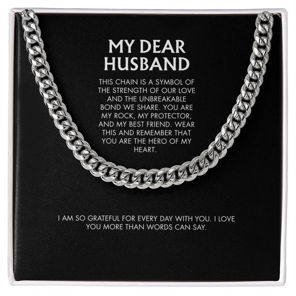 To My Husband Stylish Cuban Link Chain Necklace | Polished Stainless Steel | Modern Anniversary Gift from Wife