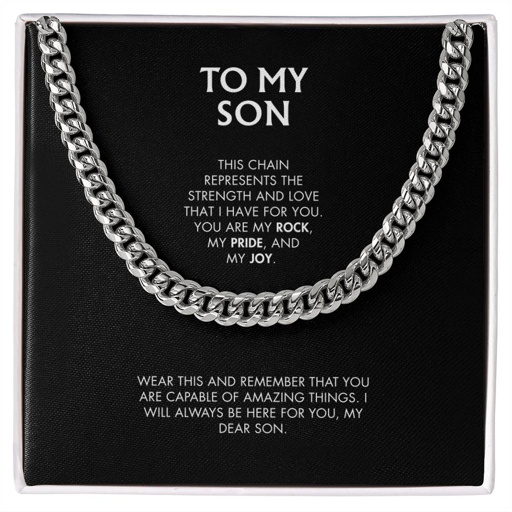Mom to Son 14K Yellow Gold Finish Cuban Link Chain | Classic Men's Jewelry | Meaningful Keepsake Gift
