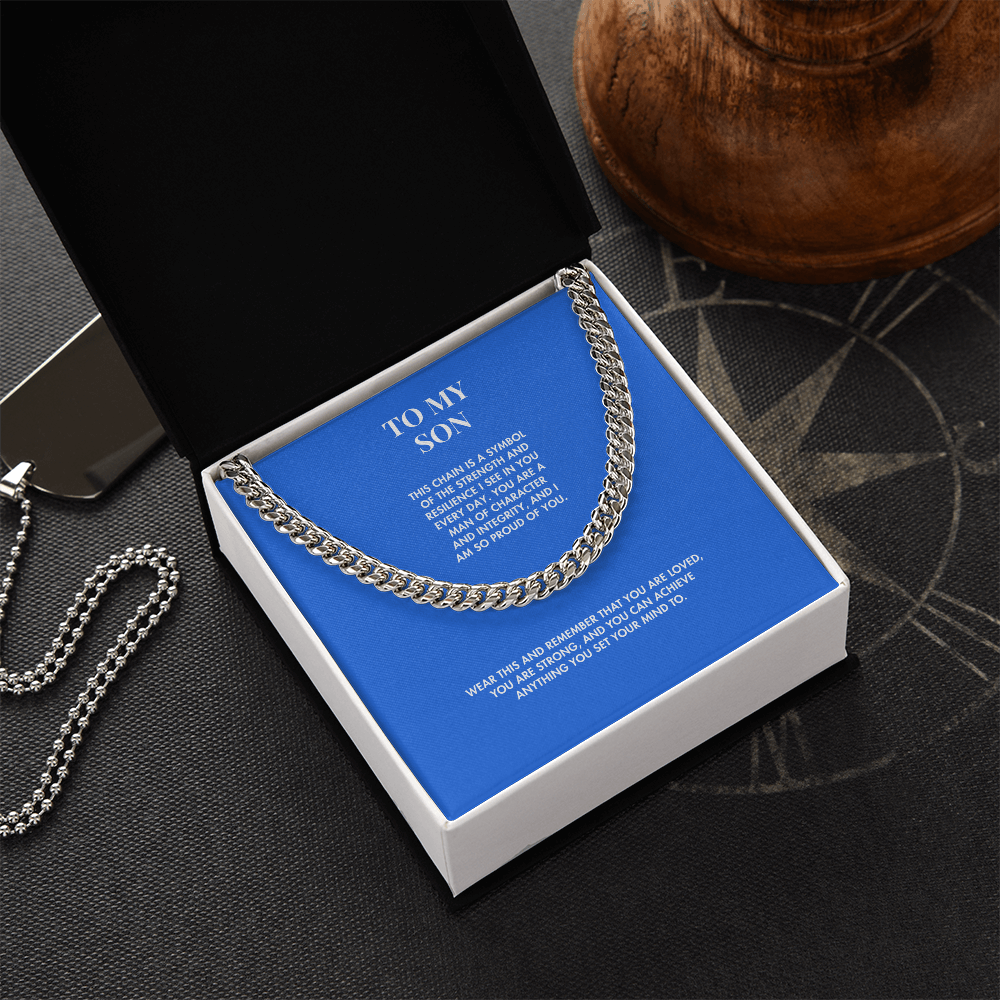 To My Son Cuban Link Chain Necklace from Mom | Polished Stainless Steel | Meaningful Birthday & Graduation Gift