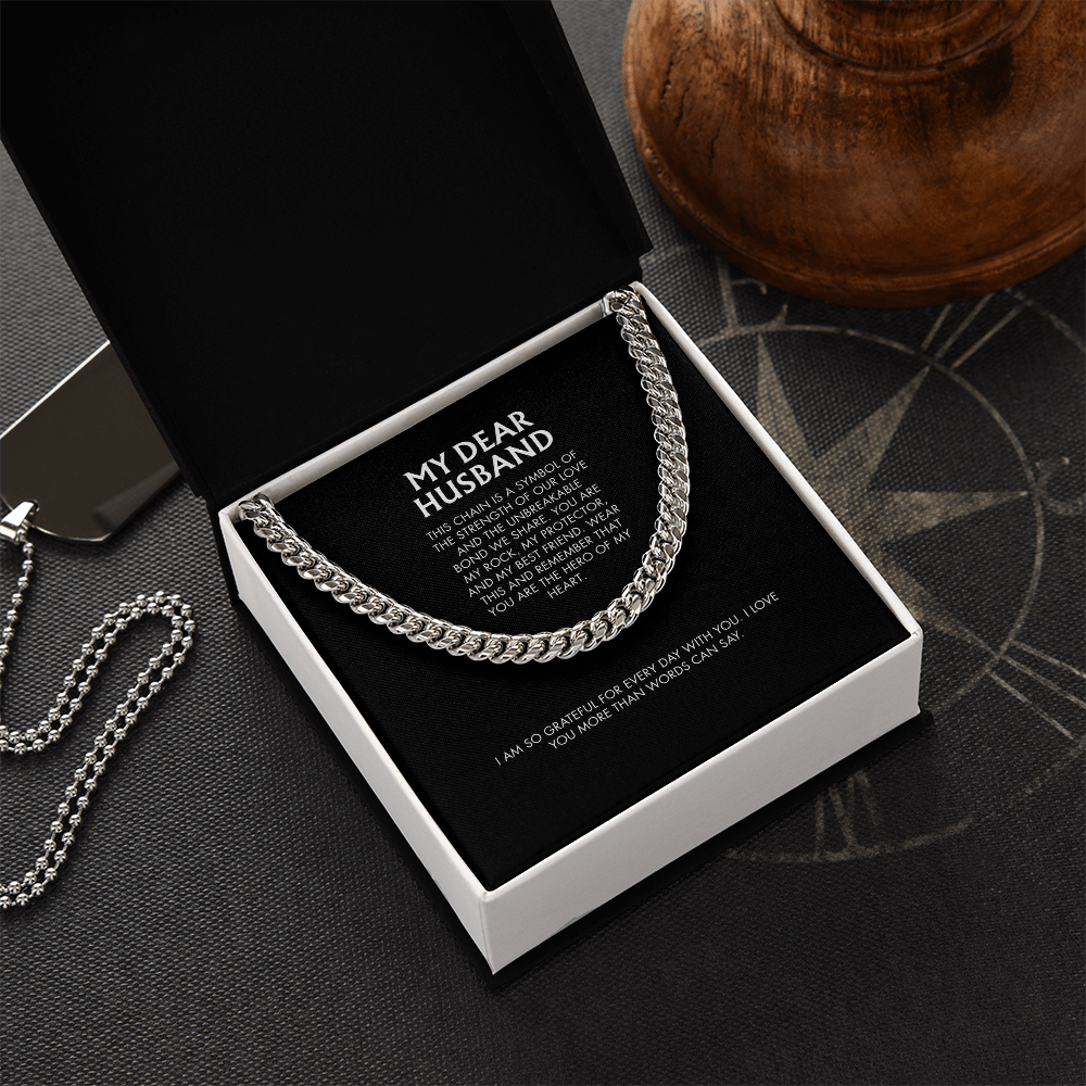 To My Husband Stylish Cuban Link Chain Necklace | Polished Stainless Steel | Modern Anniversary Gift from Wife