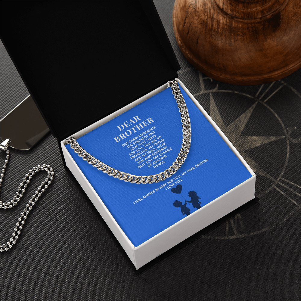 To My Brother Premium Cuban Link Necklace from Sister | Polished Stainless Steel Weighted Chain | Heartfelt Graduation Gift