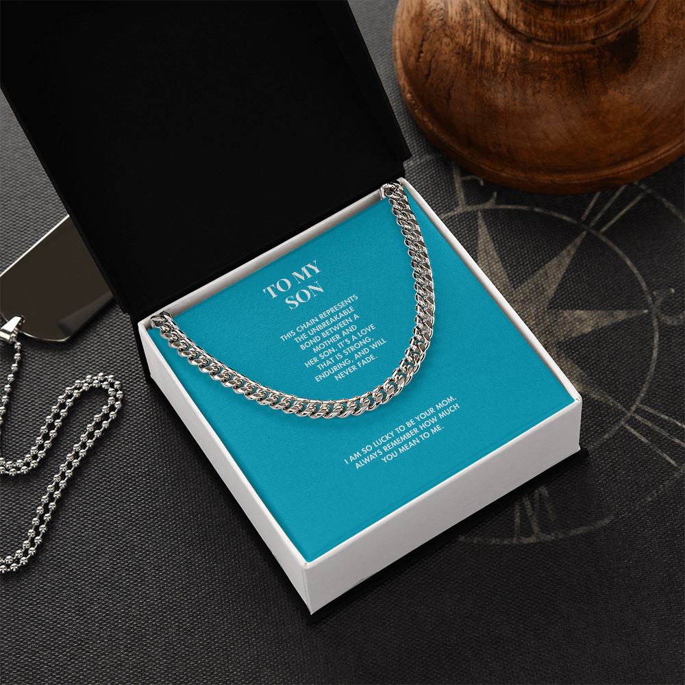 Mother to Son Classic 14K Yellow Gold Finish Cuban Link Chain | 5mm Adjustable Necklace | Heartfelt Holiday Gift for Him
