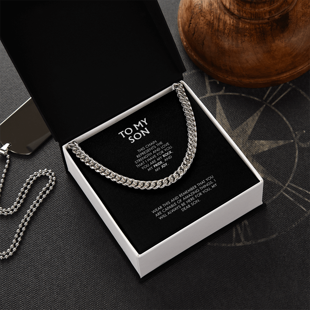 Mom to Son 14K Yellow Gold Finish Cuban Link Chain | Classic Men's Jewelry | Meaningful Keepsake Gift