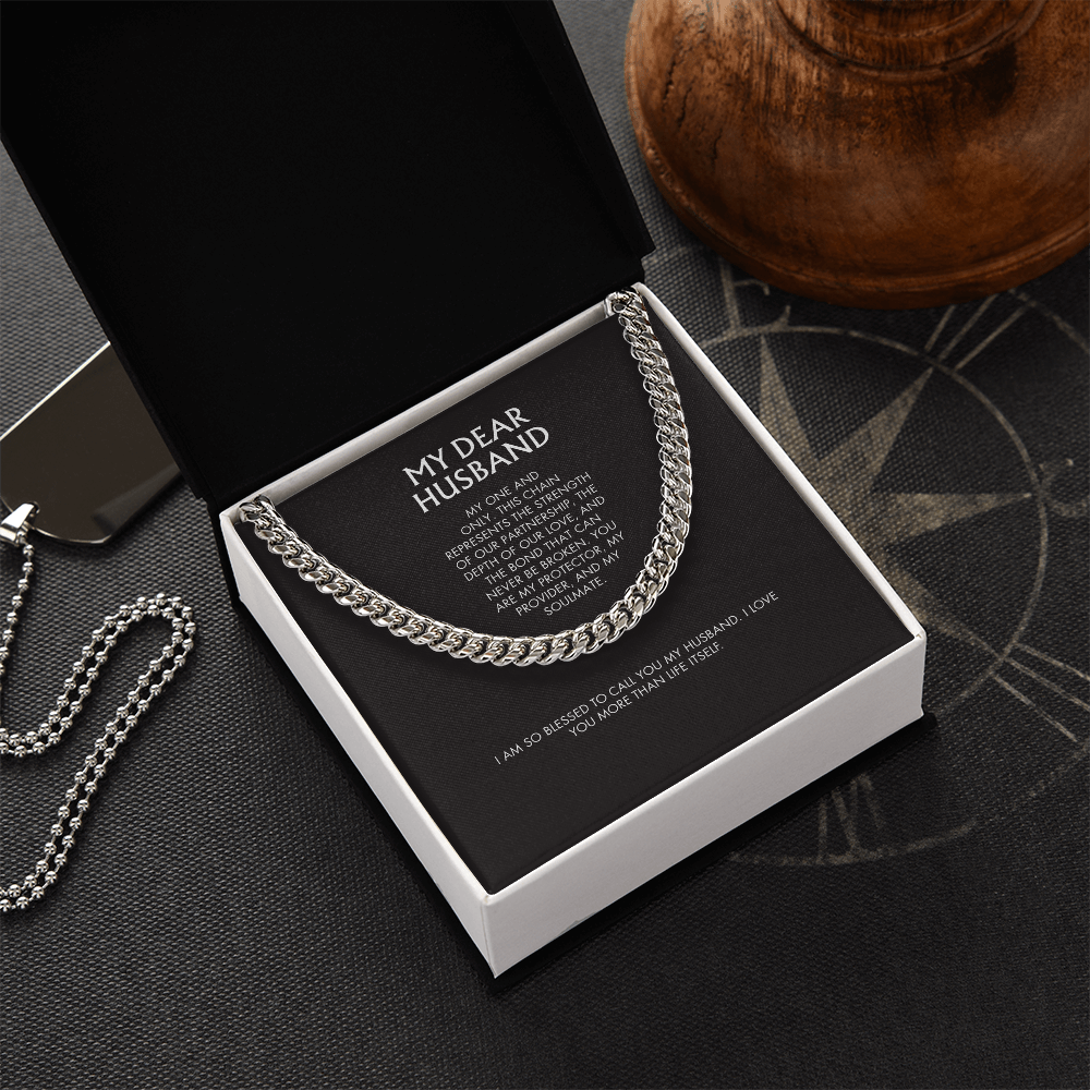 Wife to Husband 14K Gold Finish Cuban Link Necklace | 5mm Adjustable Chain | Bold Birthday Jewelry Gift for Him