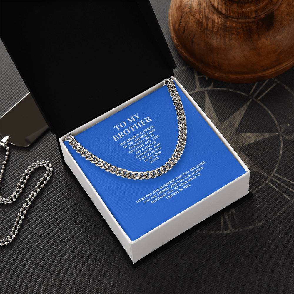 To My Brother Cuban Link Chain Necklace from Sister | Polished Stainless Steel | Meaningful Birthday Gift for Him