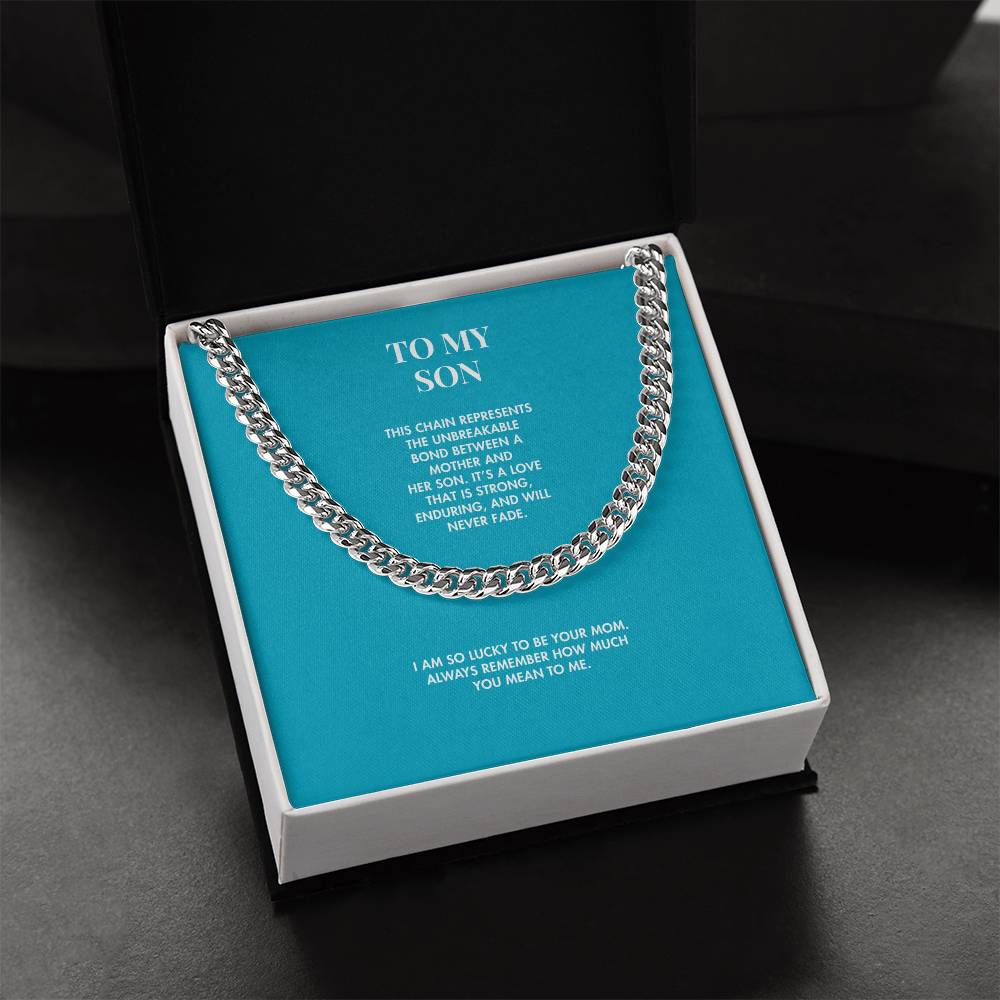 Mother to Son Classic 14K Yellow Gold Finish Cuban Link Chain | 5mm Adjustable Necklace | Heartfelt Holiday Gift for Him