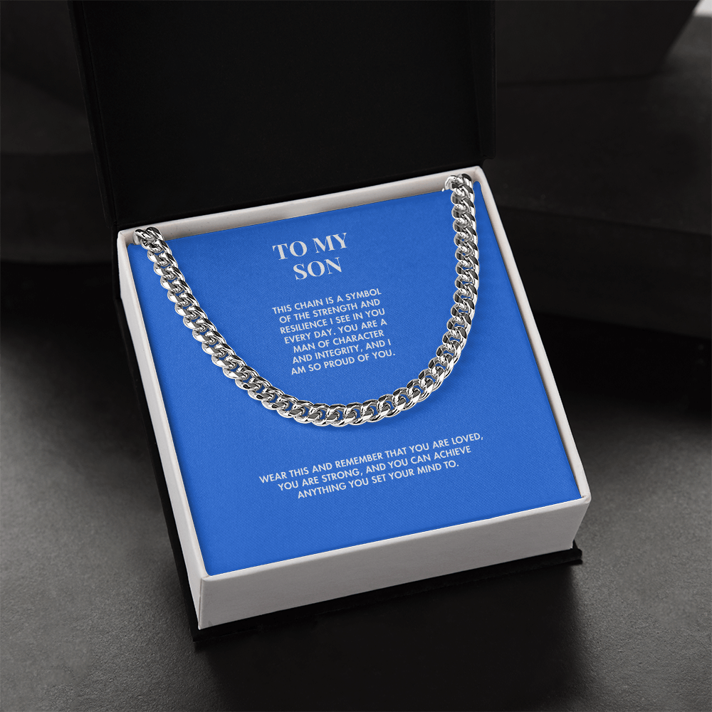 To My Son Cuban Link Chain Necklace from Mom | Polished Stainless Steel | Meaningful Birthday & Graduation Gift