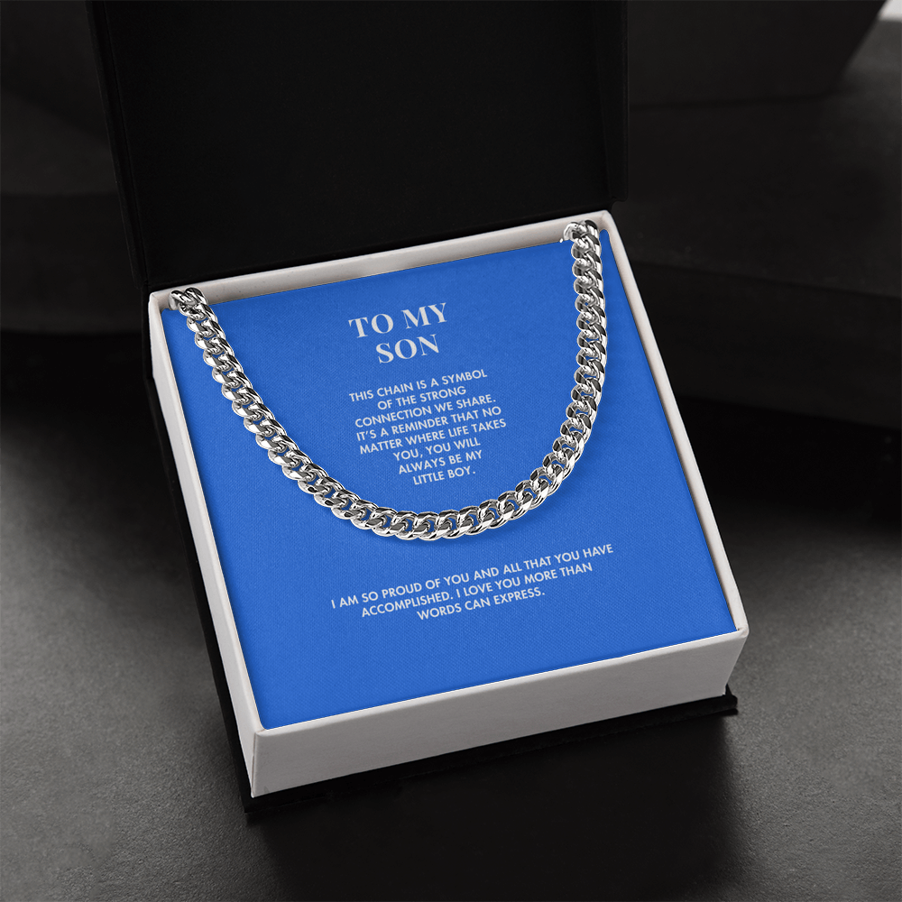 To My Son Premium Cuban Link Necklace | Polished Stainless Steel Weighted Chain | Special Occasion Gift from Mother