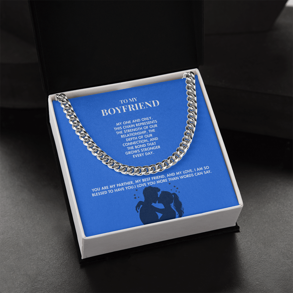 Girlfriend to Boyfriend 14K Gold Finish Cuban Link Chain | 5mm Adjustable Men's Necklace | Meaningful Valentine's Day Gift