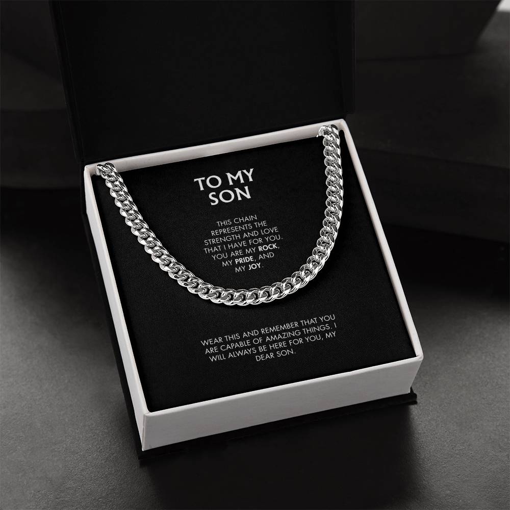 Mom to Son 14K Yellow Gold Finish Cuban Link Chain | Classic Men's Jewelry | Meaningful Keepsake Gift