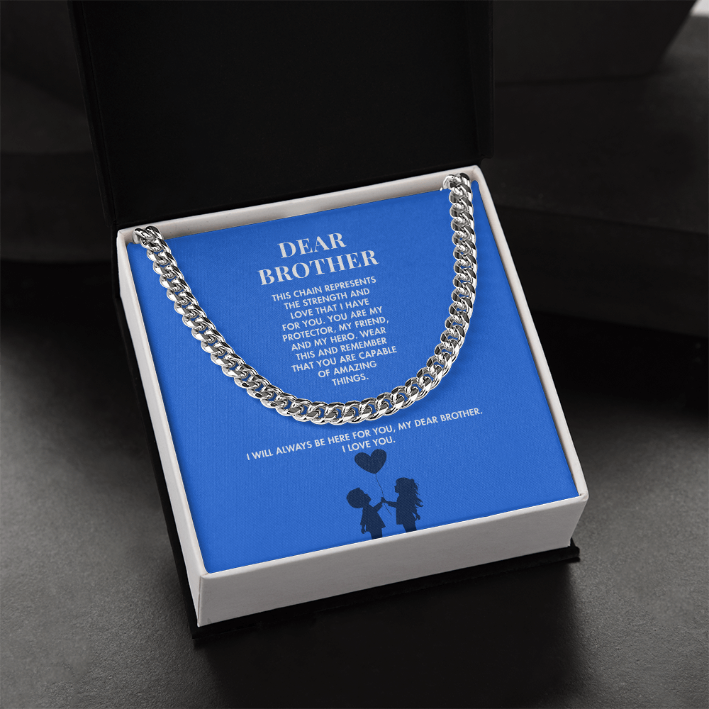 To My Brother Premium Cuban Link Necklace from Sister | Polished Stainless Steel Weighted Chain | Heartfelt Graduation Gift