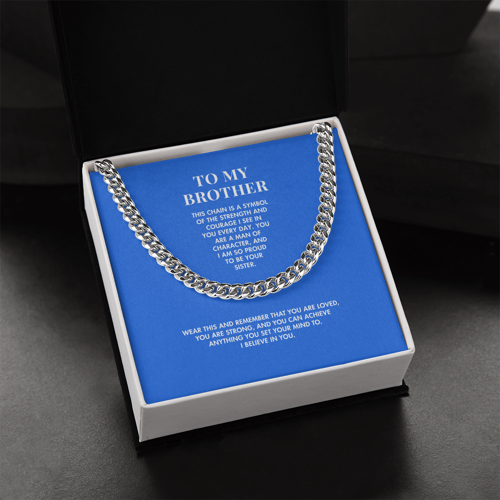 To My Brother Cuban Link Chain Necklace from Sister | Polished Stainless Steel | Meaningful Birthday Gift for Him