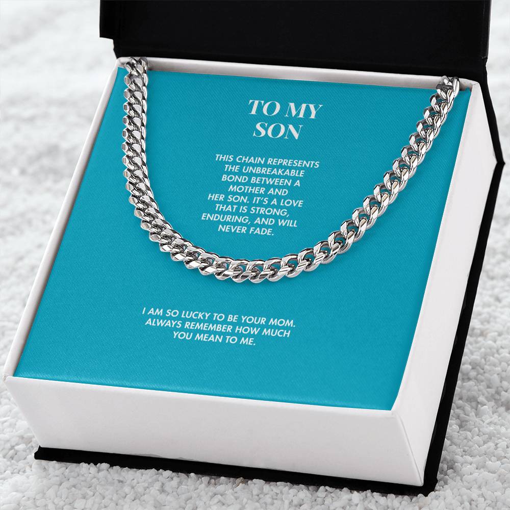 Mother to Son Classic 14K Yellow Gold Finish Cuban Link Chain | 5mm Adjustable Necklace | Heartfelt Holiday Gift for Him