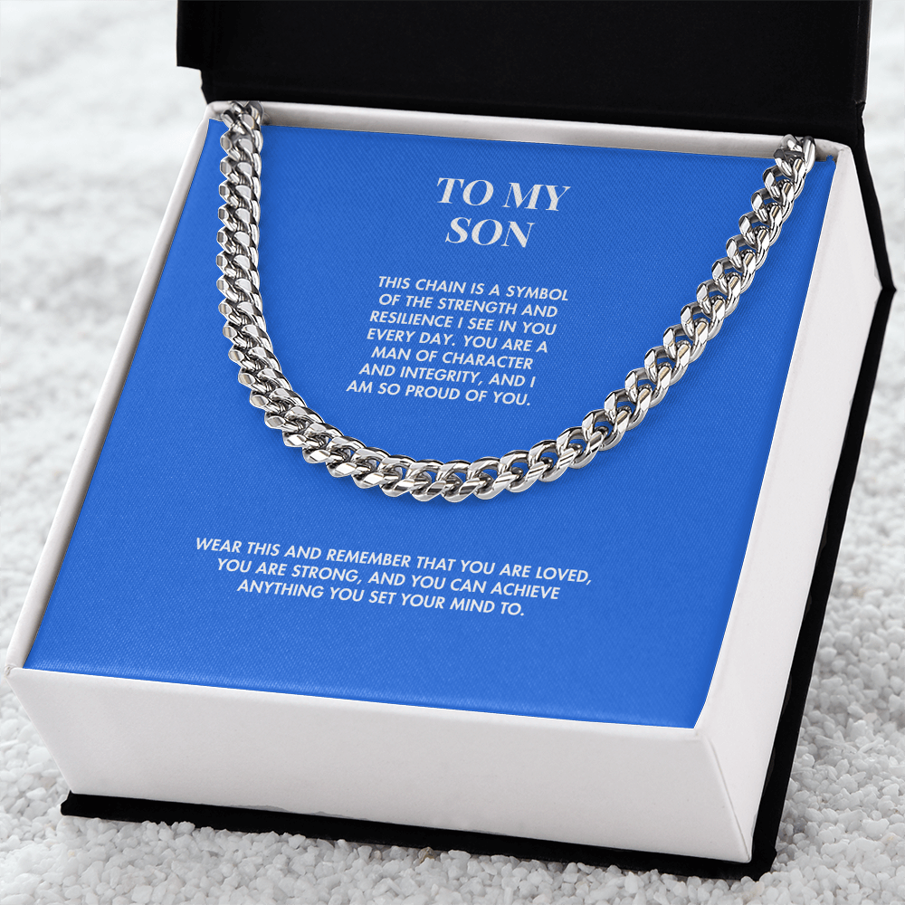 To My Son Cuban Link Chain Necklace from Mom | Polished Stainless Steel | Meaningful Birthday & Graduation Gift