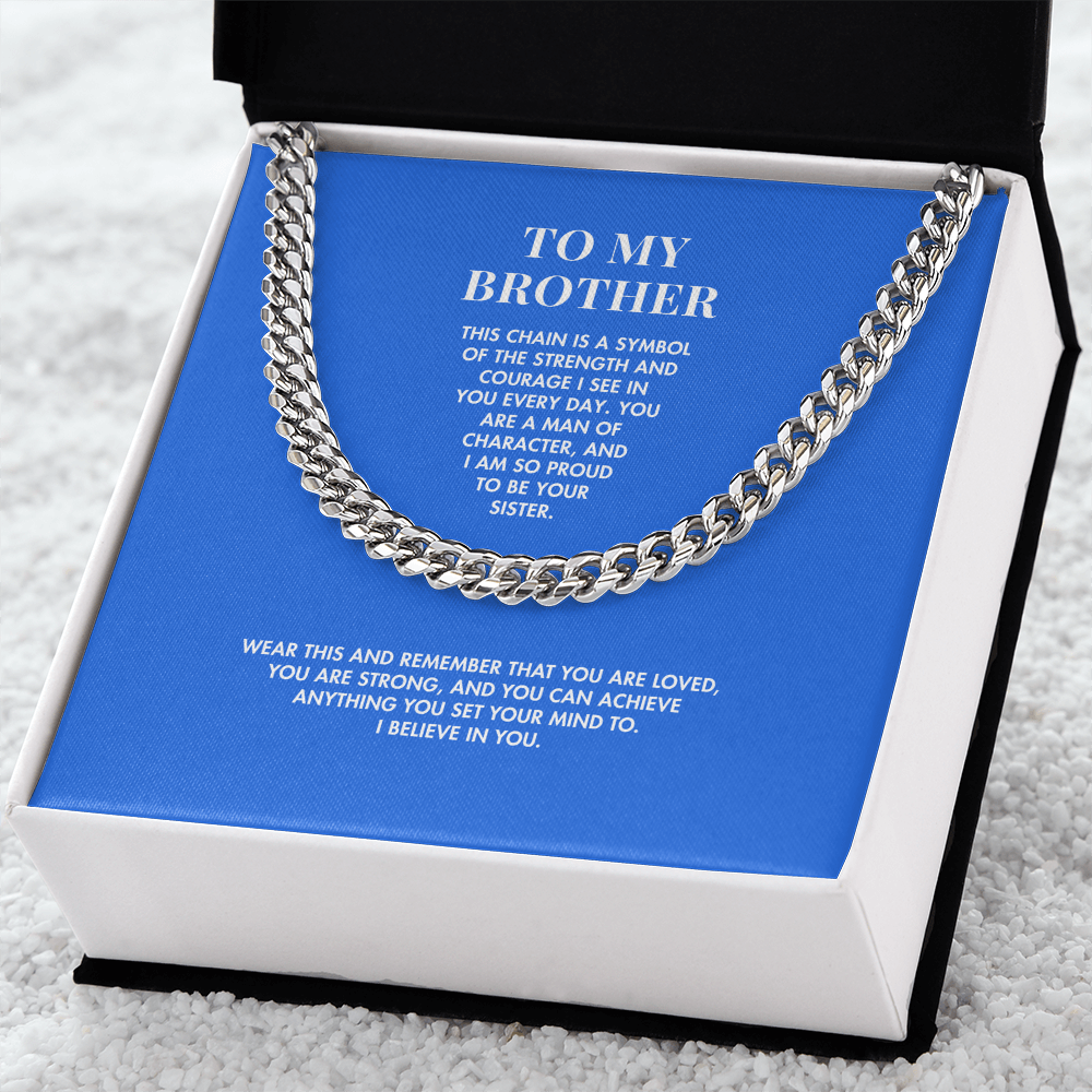 To My Brother Cuban Link Chain Necklace from Sister | Polished Stainless Steel | Meaningful Birthday Gift for Him