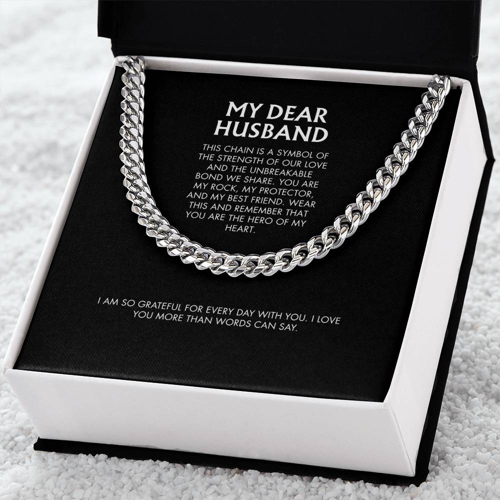 To My Husband Stylish Cuban Link Chain Necklace | Polished Stainless Steel | Modern Anniversary Gift from Wife