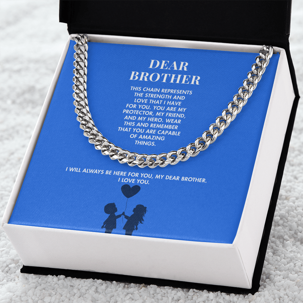 To My Brother Premium Cuban Link Necklace from Sister | Polished Stainless Steel Weighted Chain | Heartfelt Graduation Gift