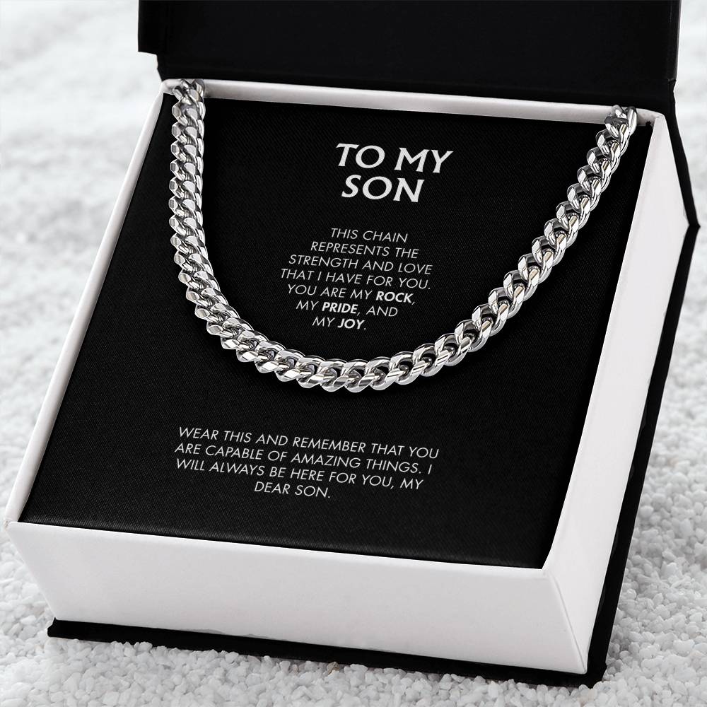Mom to Son 14K Yellow Gold Finish Cuban Link Chain | Classic Men's Jewelry | Meaningful Keepsake Gift