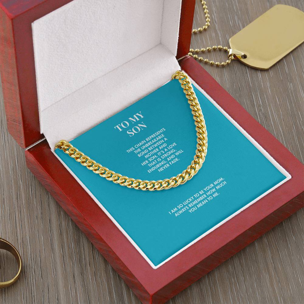 Mother to Son Classic 14K Yellow Gold Finish Cuban Link Chain | 5mm Adjustable Necklace | Heartfelt Holiday Gift for Him