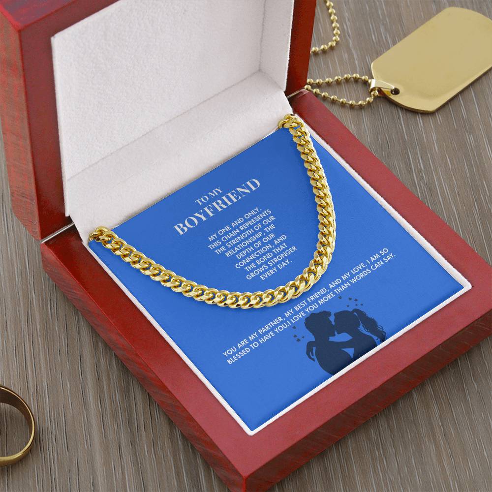 Girlfriend to Boyfriend 14K Gold Finish Cuban Link Chain | 5mm Adjustable Men's Necklace | Meaningful Valentine's Day Gift
