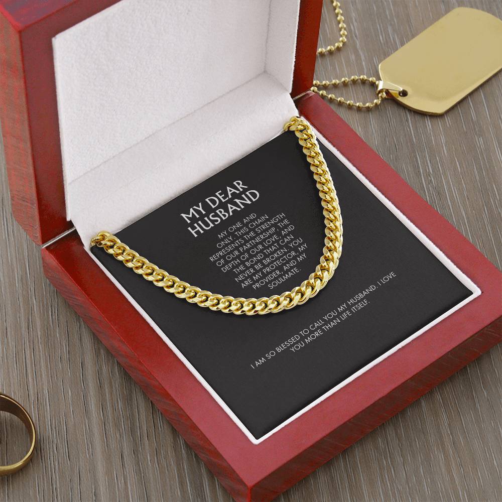 Wife to Husband 14K Gold Finish Cuban Link Necklace | 5mm Adjustable Chain | Bold Birthday Jewelry Gift for Him