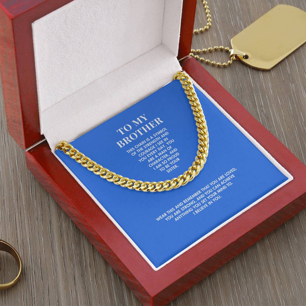 To My Brother Cuban Link Chain Necklace from Sister | Polished Stainless Steel | Meaningful Birthday Gift for Him