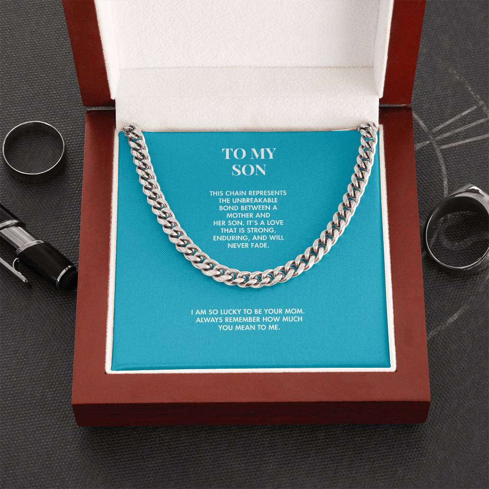 Mother to Son Classic 14K Yellow Gold Finish Cuban Link Chain | 5mm Adjustable Necklace | Heartfelt Holiday Gift for Him