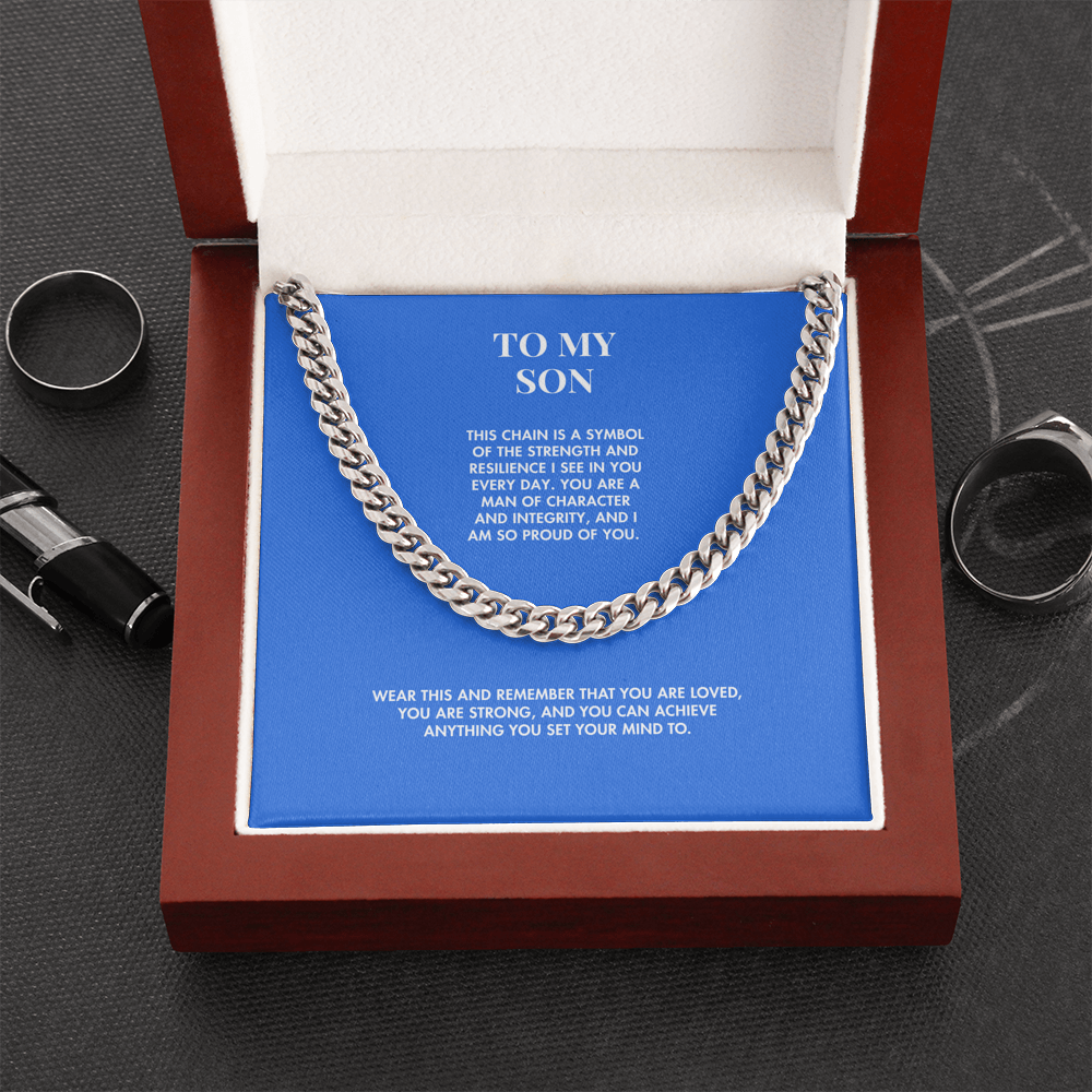 To My Son Cuban Link Chain Necklace from Mom | Polished Stainless Steel | Meaningful Birthday & Graduation Gift