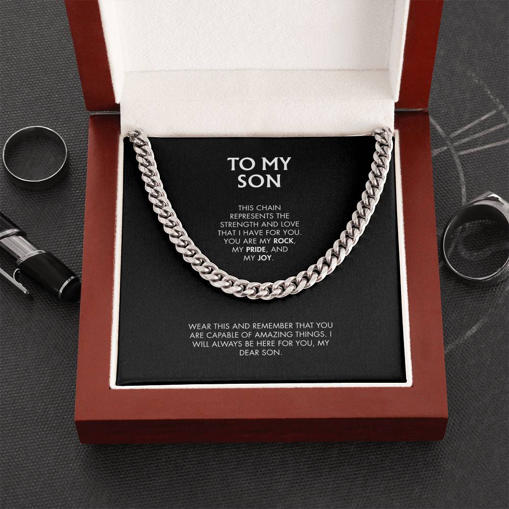 Mom to Son 14K Yellow Gold Finish Cuban Link Chain | Classic Men's Jewelry | Meaningful Keepsake Gift