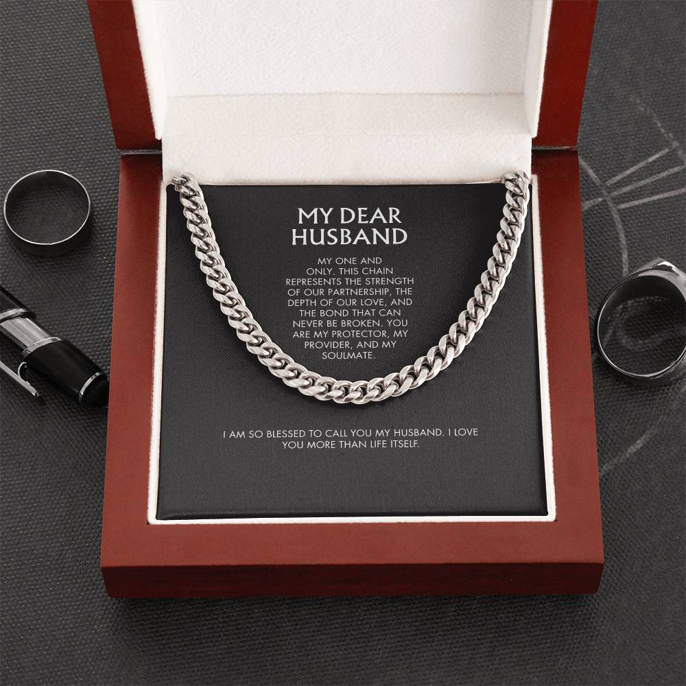 Wife to Husband 14K Gold Finish Cuban Link Necklace | 5mm Adjustable Chain | Bold Birthday Jewelry Gift for Him
