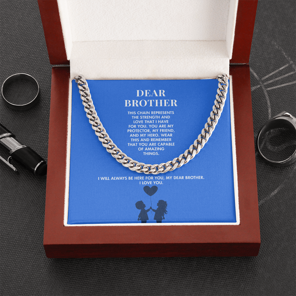 To My Brother Premium Cuban Link Necklace from Sister | Polished Stainless Steel Weighted Chain | Heartfelt Graduation Gift