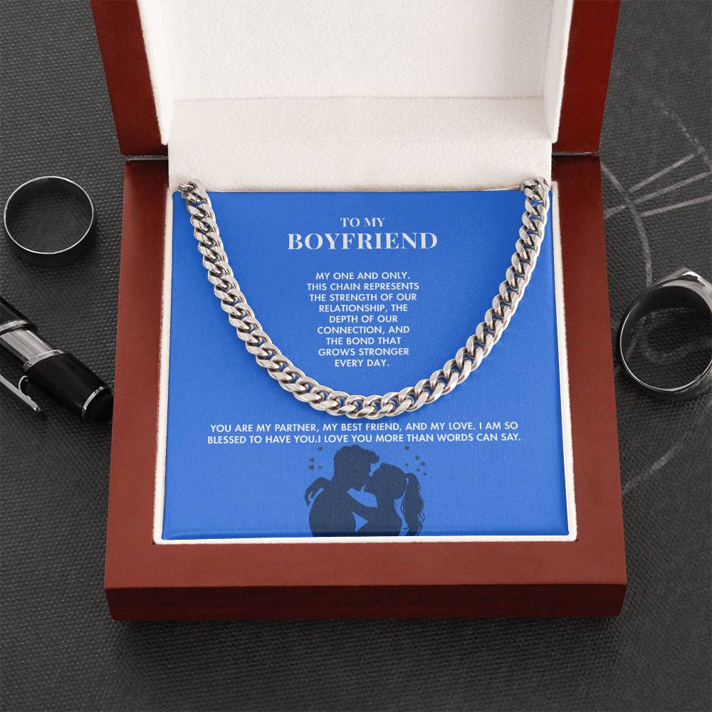 Girlfriend to Boyfriend 14K Gold Finish Cuban Link Chain | 5mm Adjustable Men's Necklace | Meaningful Valentine's Day Gift