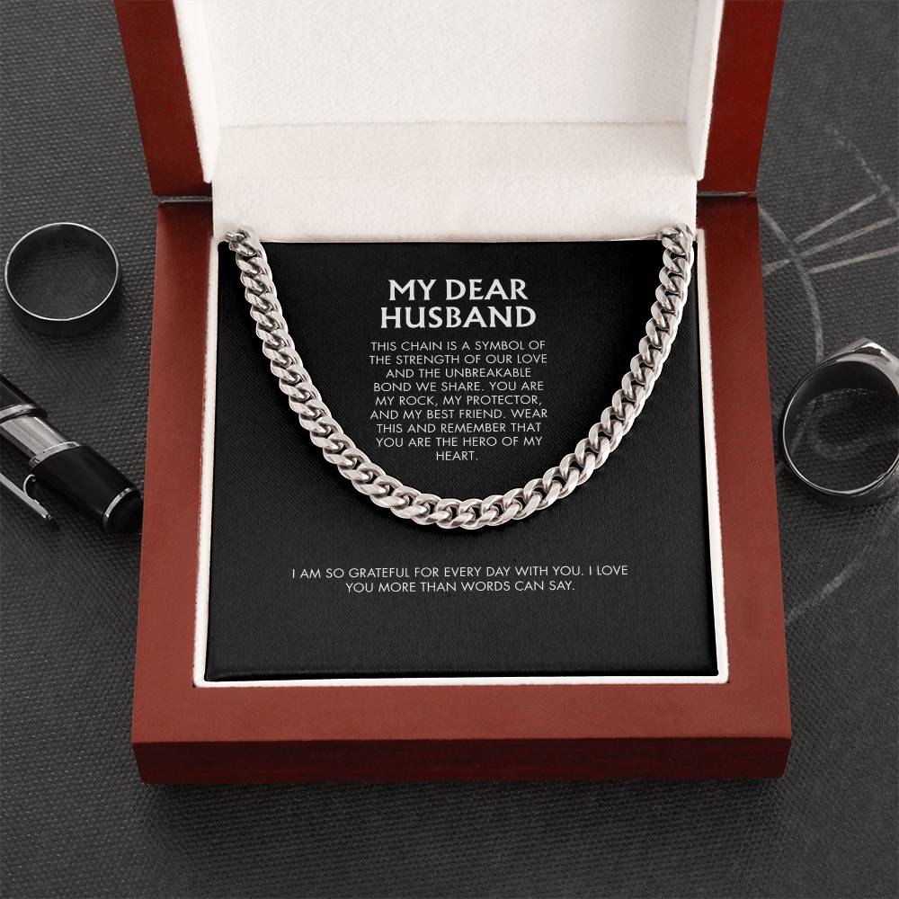 To My Husband Stylish Cuban Link Chain Necklace | Polished Stainless Steel | Modern Anniversary Gift from Wife