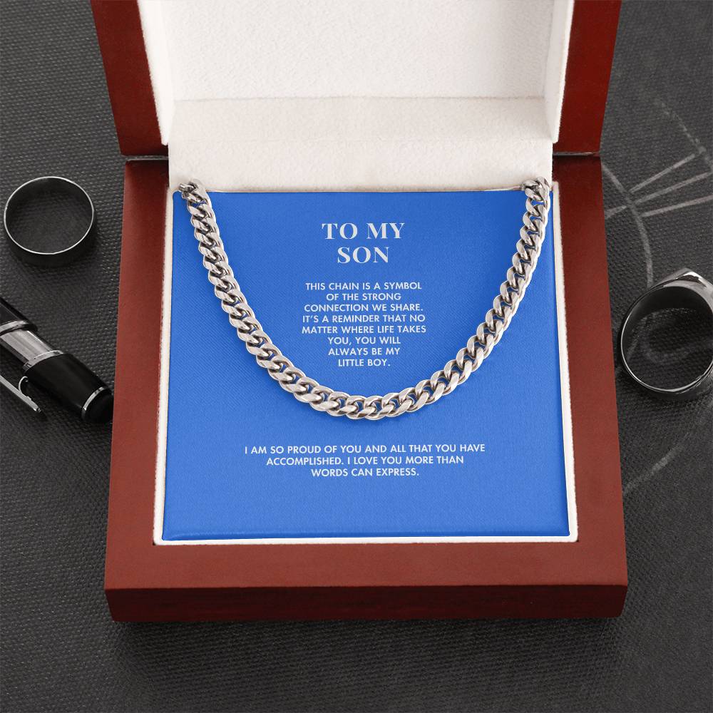 To My Son Premium Cuban Link Necklace | Polished Stainless Steel Weighted Chain | Special Occasion Gift from Mother