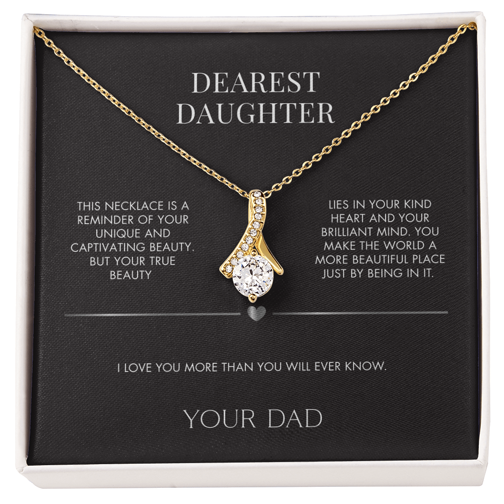 To My Daughter Alluring Beauty Ribbon Necklace from Dad | 14K White Gold Finish Pendant | Heartfelt Birthday Gift for Her