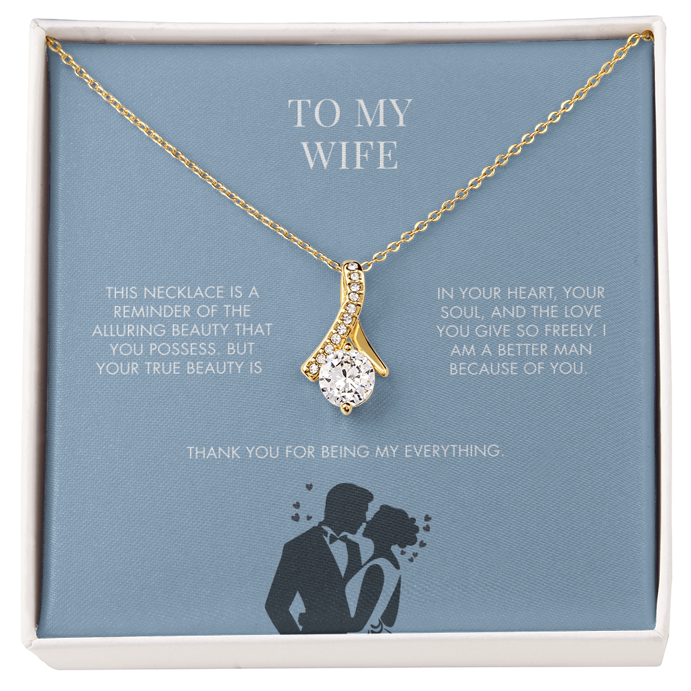 Husband to Wife Alluring Beauty Pendant | 18K Yellow Gold Finish Necklace | Elegant Valentine's Day Gift for Her