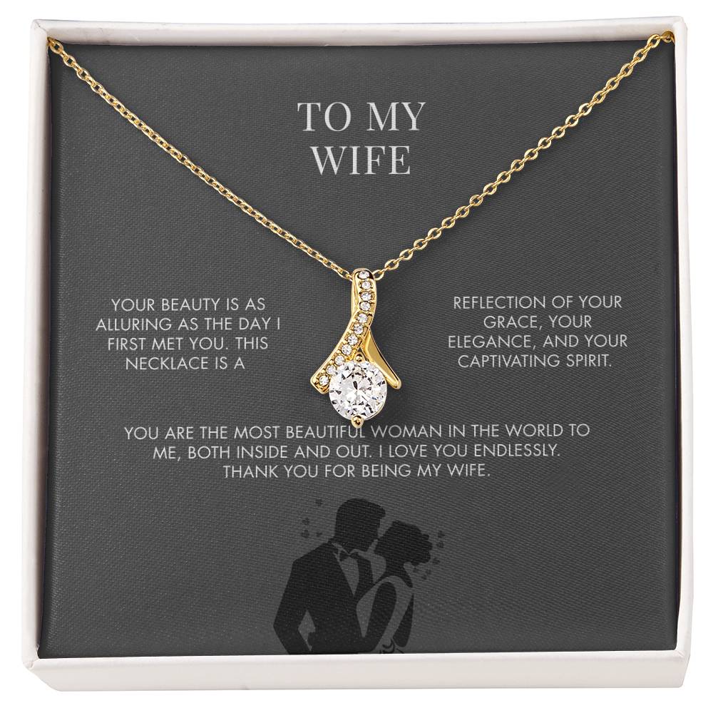 To My Wife Alluring Beauty Necklace from Husband | 14K White Gold Finish Ribbon Pendant | Romantic Anniversary Jewelry Gift