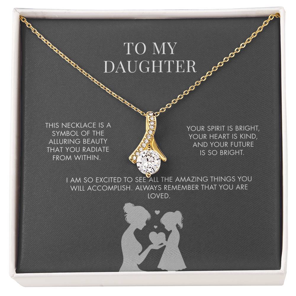 To My Daughter Alluring Beauty Necklace from Mom | 14K Gold Finish Ribbon Pendant | Sentimental Birthday Jewelry Gift
