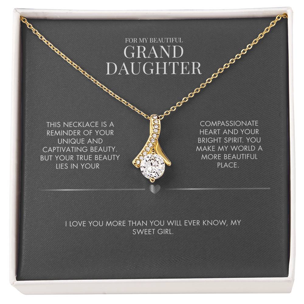 To My Granddaughter Alluring Beauty Necklace from Grandma | 14K White Gold Finish Ribbon Pendant | Special Birthday Gift