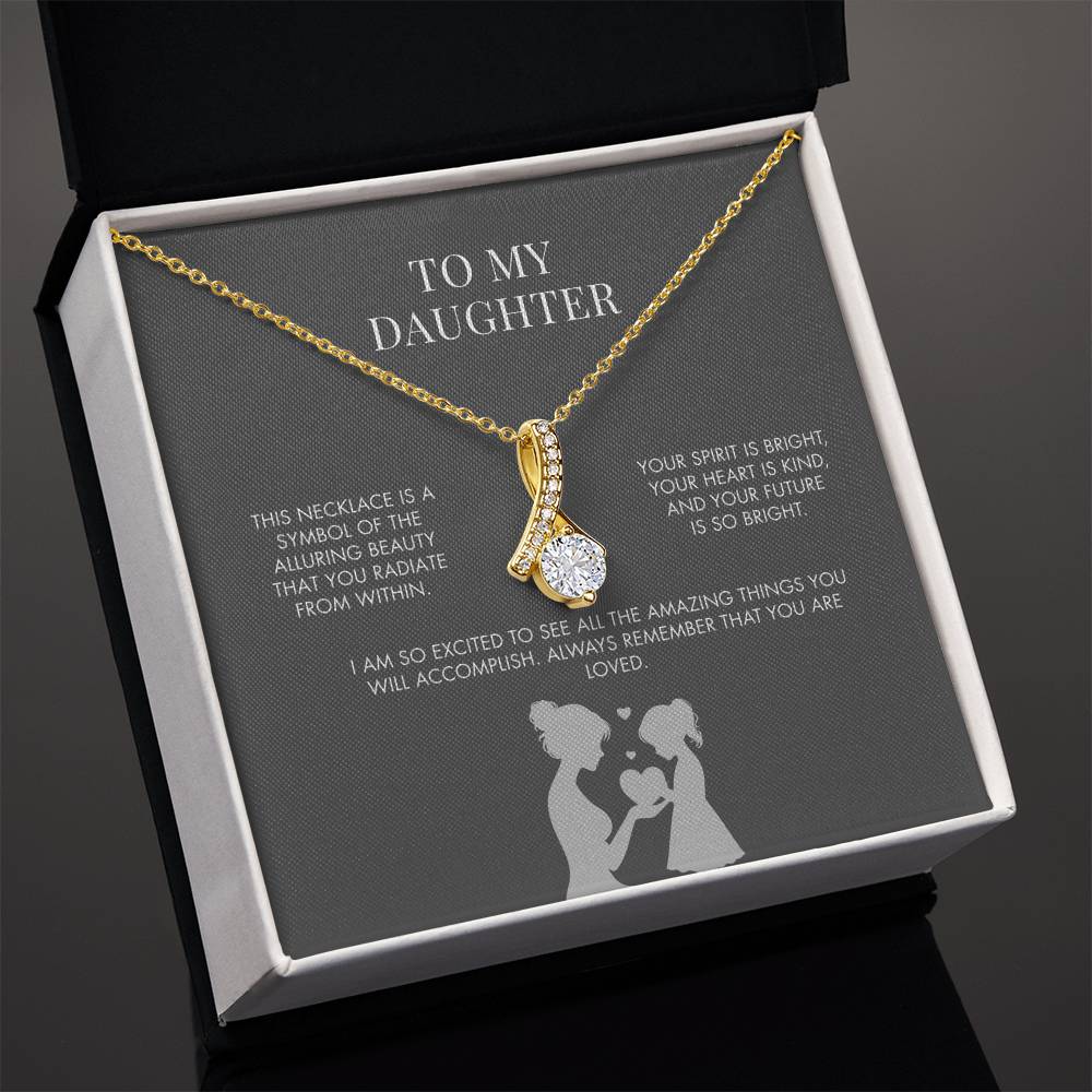 To My Daughter Alluring Beauty Necklace from Mom | 14K Gold Finish Ribbon Pendant | Sentimental Birthday Jewelry Gift