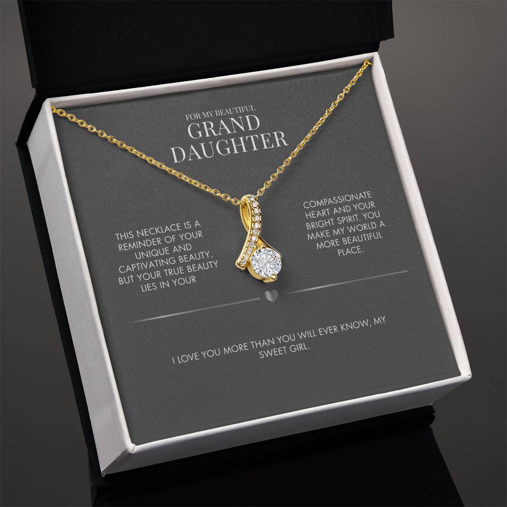 To My Granddaughter Alluring Beauty Necklace from Grandma | 14K White Gold Finish Ribbon Pendant | Special Birthday Gift
