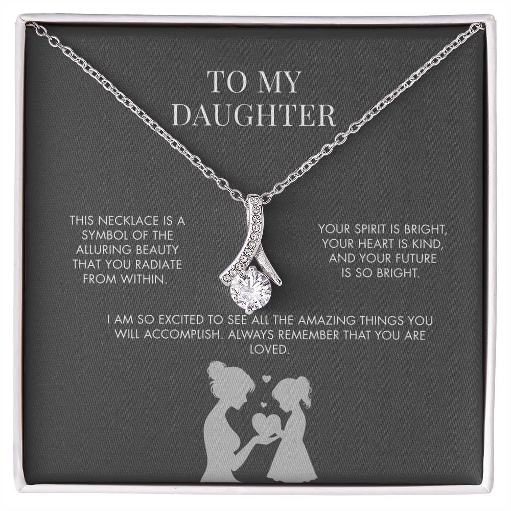 To My Daughter Alluring Beauty Necklace from Mom | 14K Gold Finish Ribbon Pendant | Sentimental Birthday Jewelry Gift