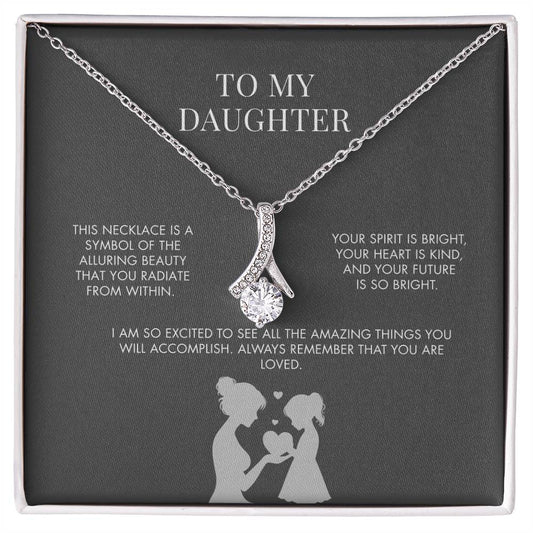 To My Daughter Alluring Beauty Necklace from Mom | 14K Gold Finish Ribbon Pendant | Sentimental Birthday Jewelry Gift