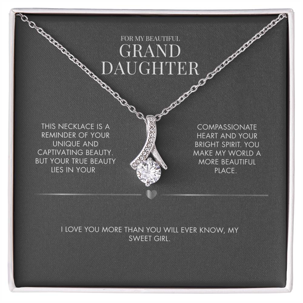 To My Granddaughter Alluring Beauty Necklace from Grandma | 14K White Gold Finish Ribbon Pendant | Special Birthday Gift